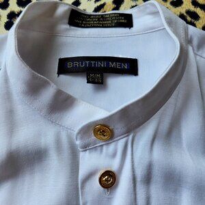 Bruttini Beautiful Mandarin Collar White Shirt sz M 15-15 1/2